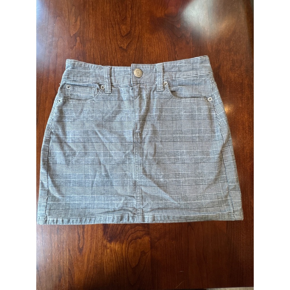 American Eagle Plaid Pencil‎ Mini Skirt Women's 0 Grey Super Stretch Academia